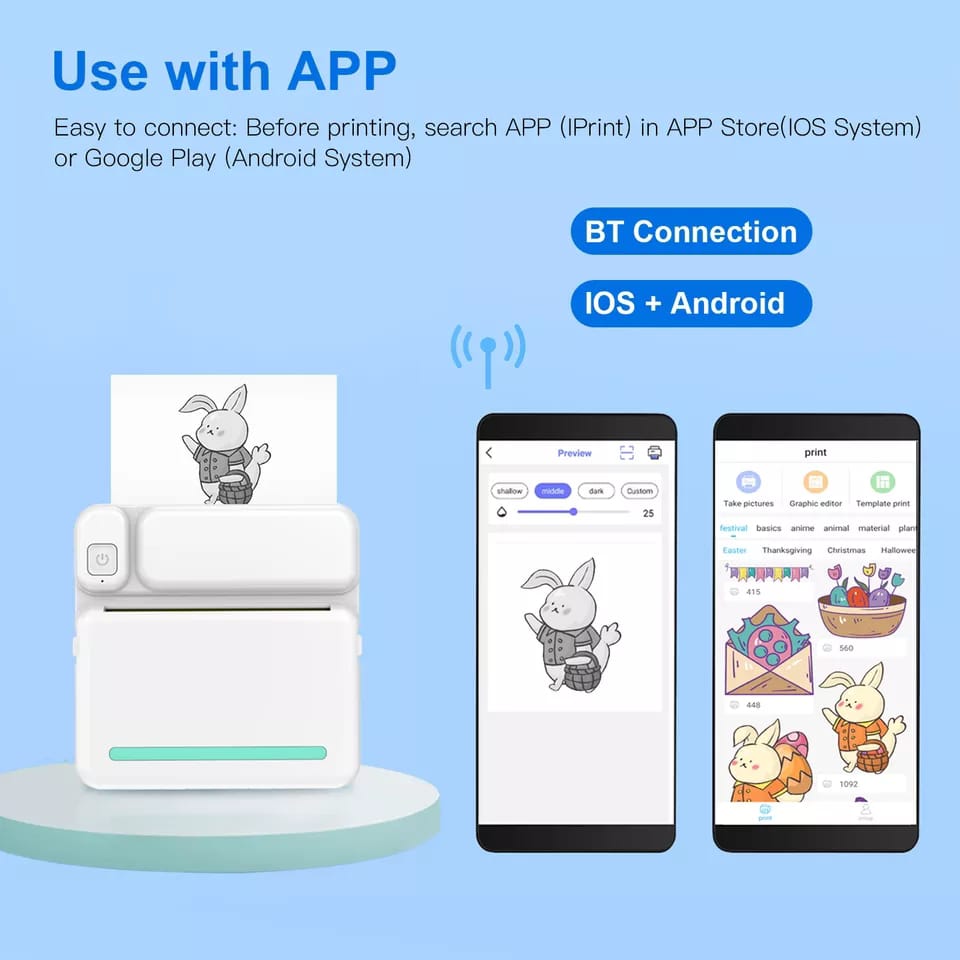 Picture of Portable Mini Printer | Compatible with iOS & Android | Wireless Bluetooth Thermal Printing | Great for Printing Text Messages, Labels, Photos, DIY Projects, Notes, and Creating Posters | Mini Pocket Printer | Ideal for Students, Teachers, and Creatives(C19)
