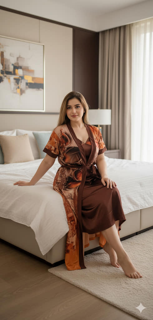 Picture of Indian Silky Peacock Satin Nightgown 2 Part Comfortable Day And Night Wear Luxurious Print Nightdress. - Nighty For Women
