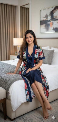 Picture of Indian Silky Peacock Satin Nightgown 2 Part Comfortable Day And Night Wear Luxurious Print Nightdress. - Nighty For Women