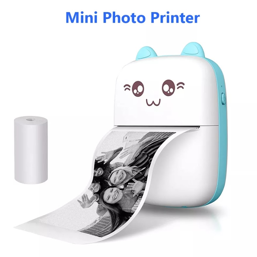Picture of Mini Printer Wireless Bluetooth Thermal Printer Photo Label Sticker Printer Receipt Notes Printer Mobile Thermal Printer Rechargeable Pocket Printer, Nadra-C9-Mini-Pink-Blue(Blue)
