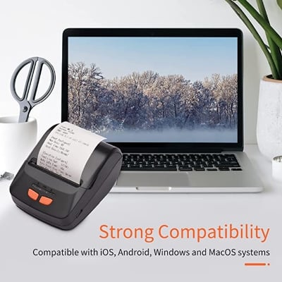 Picture of Portable POS Printer 58mm 2 inch Thermal Receipt Printer Bluetooth Pocket Printer | Cash Drawer Compatible | Support iOS, Android, Computer, Laptop | POS Printer for Restaurant Bill, Ticket, Token, Label Printing(PT 230 Black)