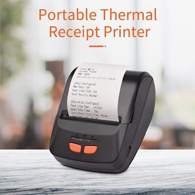 Picture of Portable POS Printer 58mm 2 inch Thermal Receipt Printer Bluetooth Pocket Printer | Cash Drawer Compatible | Support iOS, Android, Computer, Laptop | POS Printer for Restaurant Bill, Ticket, Token, Label Printing(PT 230 Black)