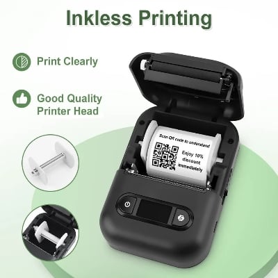 Picture of Portable POS Printer 58mm 2 inch Thermal Receipt Printer Bluetooth Pocket Printer | Cash Drawer Compatible | Support iOS, Android, Computer, Laptop | POS Printer for Restaurant Bill, Ticket, Token, Label Printing(PT 260)