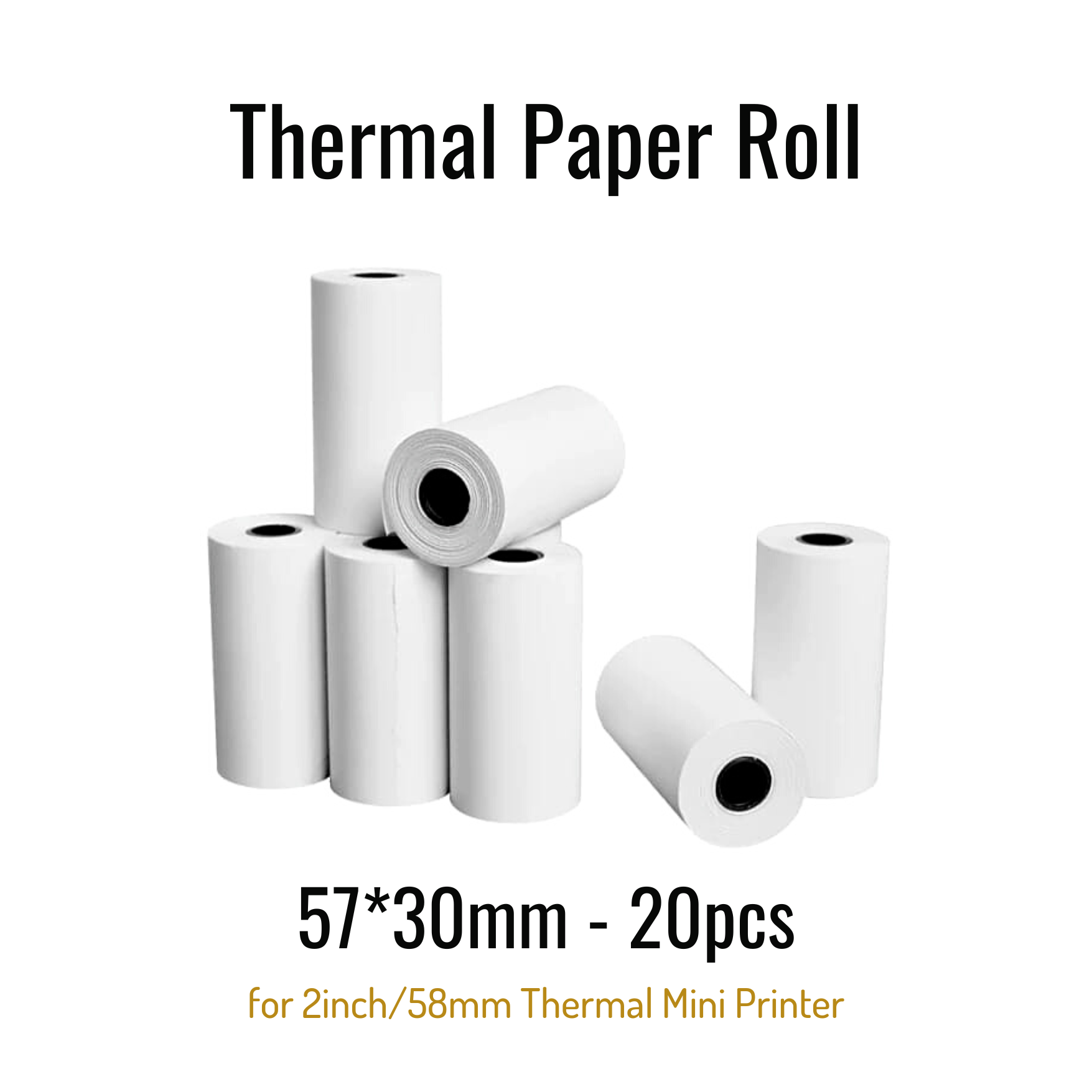 Picture of 20Rolls (57x30mm) Thermal Paper Rolls for 2-Inch width (58mm) POS and Receipt Printers – Durable, High-Quality, Fade-Resistant for Clear, Long-Lasting Prints(20Rolls-57x30)