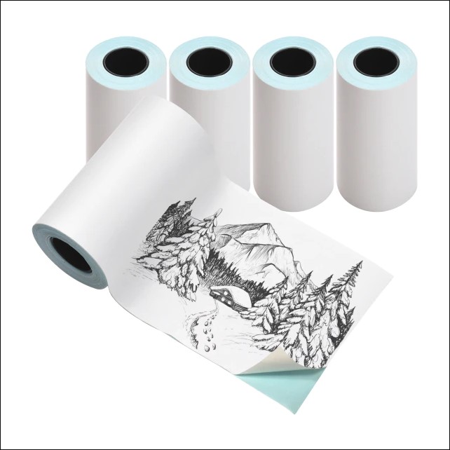 Picture of 5pcs 57x30mm Sticker Paper Rolls for Mini Printer | Prefect for Black & White Label Printing | Waterproof Oil-proof Thermal Sticky Paper Self-Adhesive | Compatible with Thermal Printing for POS, Receipts, and PT260 Label Printer(White)