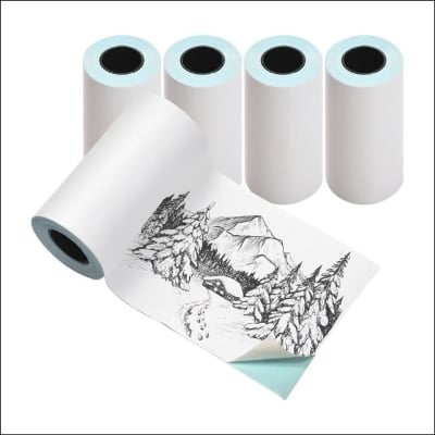 Picture of 5pcs 57x30mm Sticker Paper Rolls for Mini Printer | Prefect for Black & White Label Printing | Waterproof Oil-proof Thermal Sticky Paper Self-Adhesive | Compatible with Thermal Printing for POS, Receipts, and PT260 Label Printer(White)