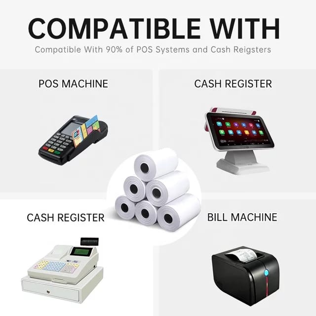 Picture of Premium 78x38mm thermal paper rolls for 3 inch (80mm) POS printers. BPA-free, eco-friendly, and fade-resistant—perfect for receipts, invoices, and bills in retail, restaurants, and service counters.(5 Rolls)