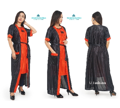 Picture of Two-Part Pocket Nighty - Sleepwear Border Line Nightdress - Comfortable Night Dress - Suitable for All Seasons