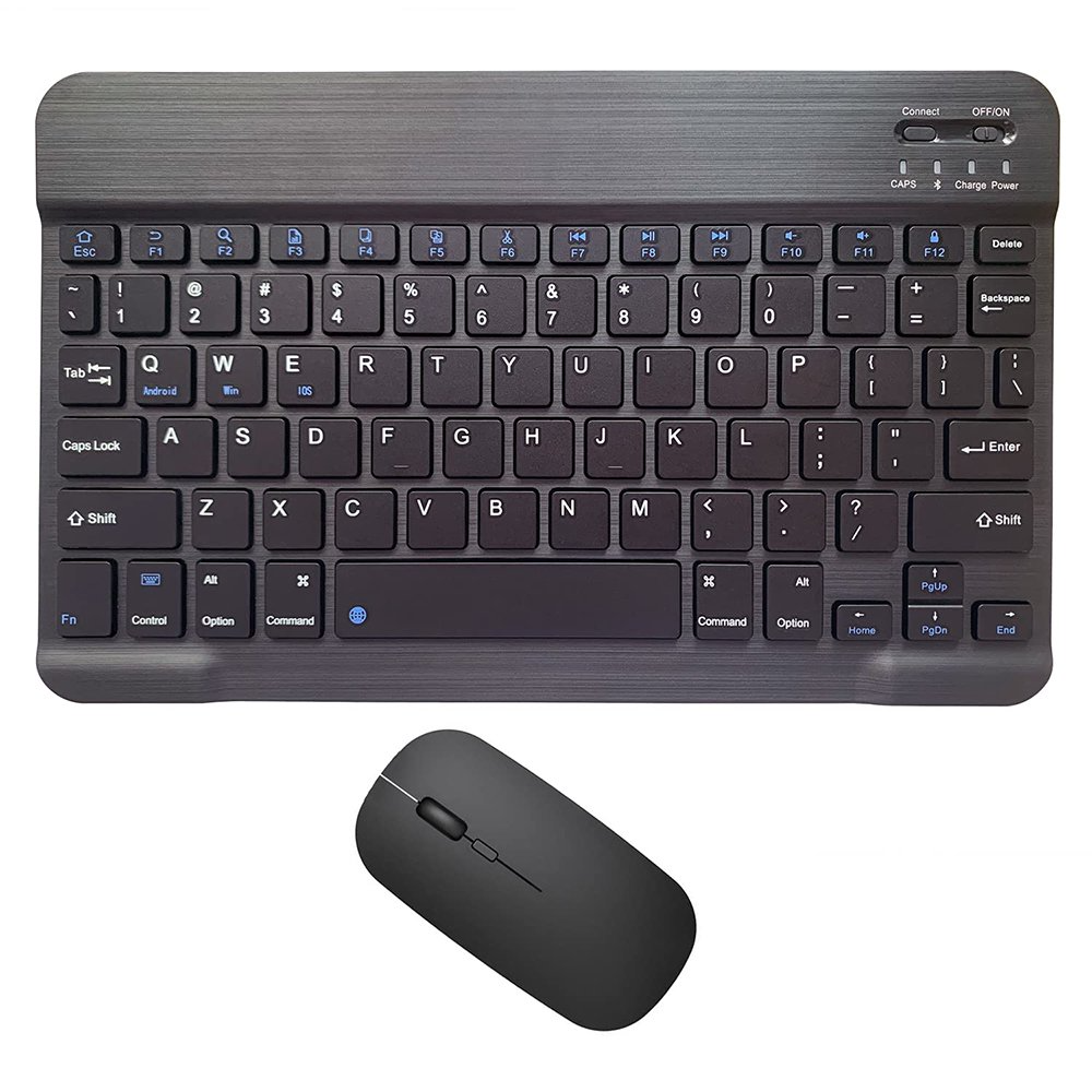Picture of Wireless Keyboard and Mouse Set: Compact Bluetooth Keyboard (Rechargeable) with Matching Mouse. English Ergonomic Design for a Comfortable Experience on iPad, Tablets, Phones, Laptop, Android, iOS, and Windows(Black)