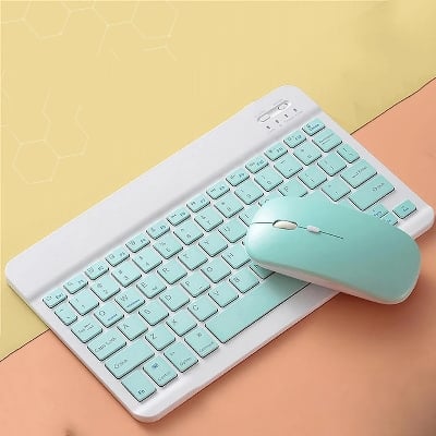 Picture of Wireless Keyboard and Mouse Set: Compact Bluetooth Keyboard (Rechargeable) with Matching Mouse. English Ergonomic Design for a Comfortable Experience on iPad, Tablets, Phones, Laptop, Android, iOS, and Windows(Green)