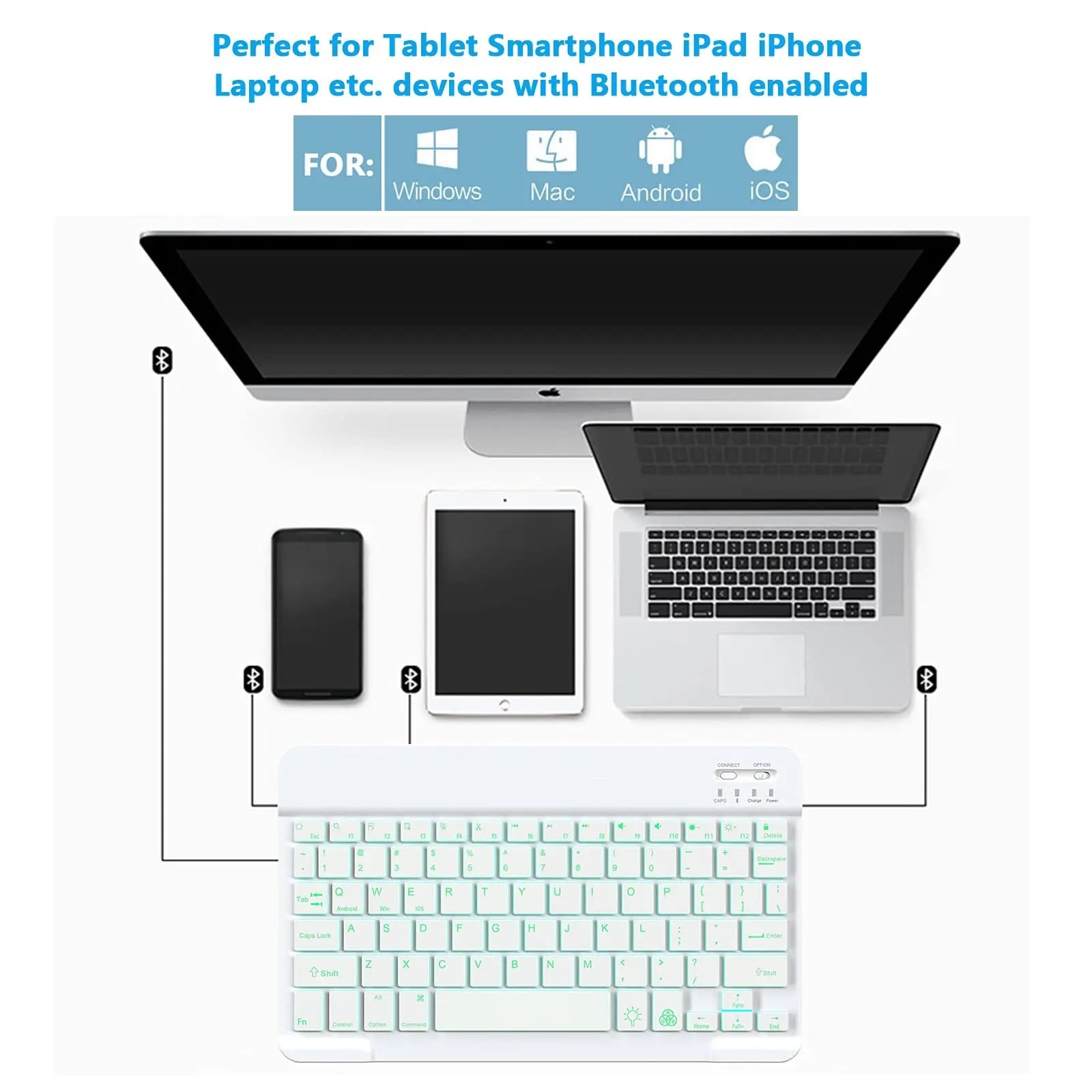 Picture of Wireless Keyboard and Mouse Set: Compact Bluetooth Keyboard (Rechargeable) with Matching Mouse. English Ergonomic Design for a Comfortable Experience on iPad, Tablets, Phones, Laptop, Android, iOS, and Windows(Green)