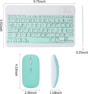Picture of Wireless Keyboard and Mouse Set: Compact Bluetooth Keyboard (Rechargeable) with Matching Mouse. English Ergonomic Design for a Comfortable Experience on iPad, Tablets, Phones, Laptop, Android, iOS, and Windows(Green)