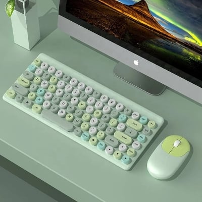 Picture of Wireless Keyboard and Mouse Combo QW02 | Ergonomic Keyboard and Mouse Set | 2.4Ghz USB Wireless Office Keyboard with Multi-Media Function Keys and Number Pad for PC Computer Windows | Wireless Keyboard Mouse Kit Colorful Mechanical Keyboard Set(Green)