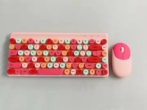 Picture of Ergonomic Keyboard and Mouse Set | 2.4Ghz USB Wireless Office Keyboard with Multi-Media Function Keys and Number Pad for PC Computer Windows | Bluetooth Keyboard Mouse Kit | Colorful Mechanical Keyboard Set | Wireless Keyboard and Mouse Combo-Nadra-QW02(Pink)
