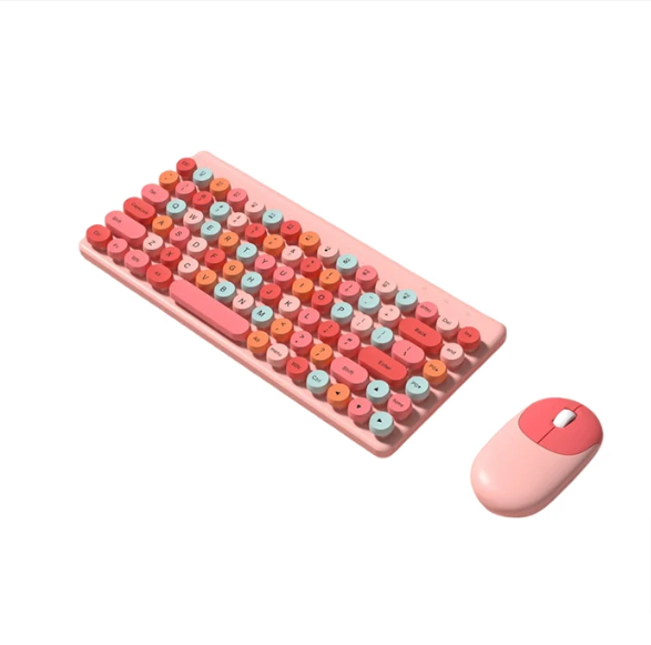 Picture of Ergonomic Keyboard and Mouse Set | 2.4Ghz USB Wireless Office Keyboard with Multi-Media Function Keys and Number Pad for PC Computer Windows | Bluetooth Keyboard Mouse Kit | Colorful Mechanical Keyboard Set | Wireless Keyboard and Mouse Combo-Nadra-QW02(Pink)