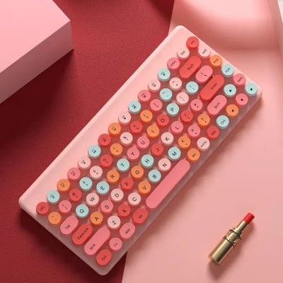 Picture of Ergonomic Keyboard and Mouse Set | 2.4Ghz USB Wireless Office Keyboard with Multi-Media Function Keys and Number Pad for PC Computer Windows | Bluetooth Keyboard Mouse Kit | Colorful Mechanical Keyboard Set | Wireless Keyboard and Mouse Combo-Nadra-QW02(Pink)