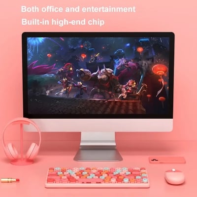 Picture of Ergonomic Keyboard and Mouse Set | 2.4Ghz USB Wireless Office Keyboard with Multi-Media Function Keys and Number Pad for PC Computer Windows | Bluetooth Keyboard Mouse Kit | Colorful Mechanical Keyboard Set | Wireless Keyboard and Mouse Combo-Nadra-QW02(Pink)