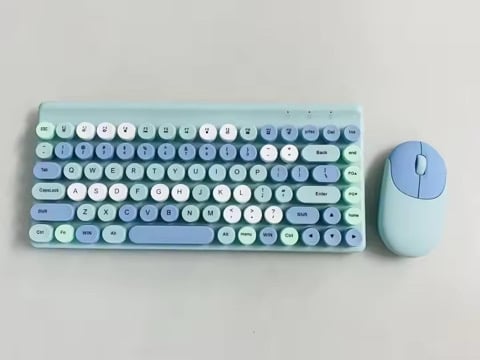 Picture of Ergonomic Keyboard and Mouse Set | 2.4Ghz USB Wireless Office Keyboard with Multi-Media Function Keys and Number Pad for PC Computer Windows | Bluetooth Keyboard Mouse Kit | Colorful Mechanical Keyboard Set | Wireless Keyboard and Mouse Combo-Nadra-QW02(Blue)