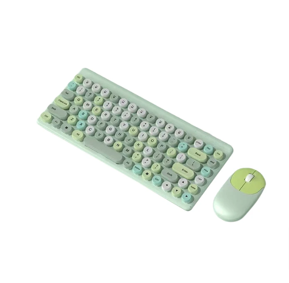 Picture of Ergonomic Keyboard and Mouse Set | 2.4Ghz USB Wireless Office Keyboard with Multi-Media Function Keys and Number Pad for PC Computer Windows | Bluetooth Keyboard Mouse Kit | Colorful Mechanical Keyboard Set | Wireless Keyboard and Mouse Combo-Nadra-QW02(Green)