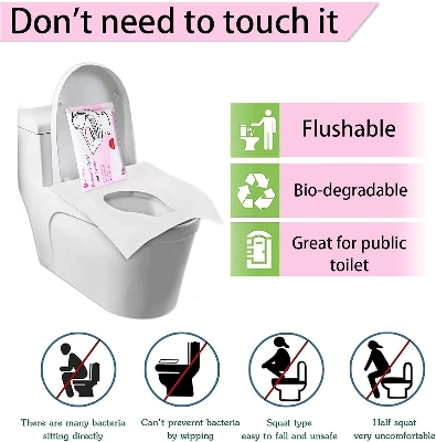 Picture of Disposable Paper Toilet Seat Covers | Biodegradable, Waterproof, Flushable Paper Toilet Seat Covers for Travel, Camping, Public Toilet, Restrooms, Washroom(1 pack-10pcs)