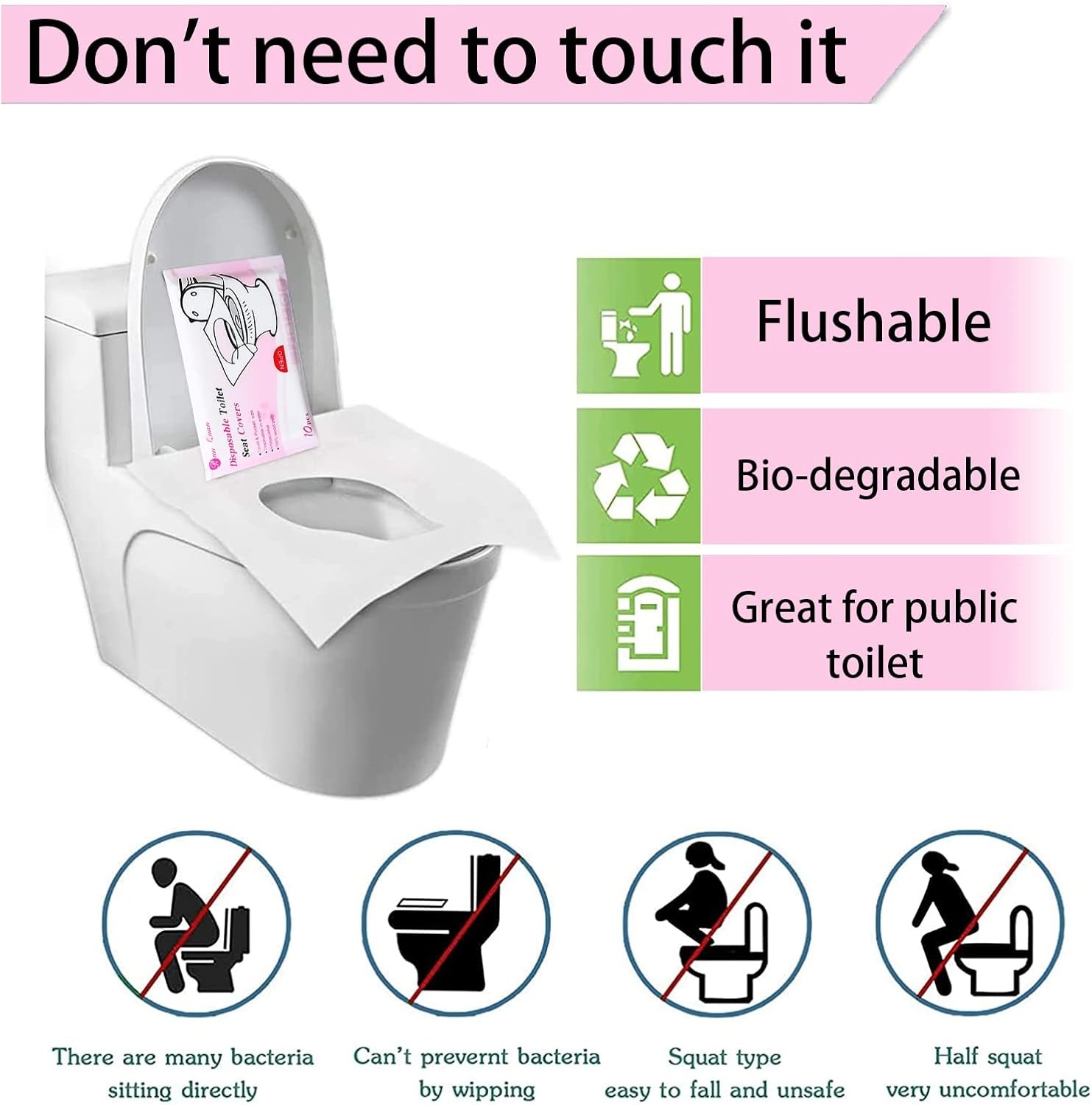 Picture of Disposable Paper Toilet Seat Covers | Biodegradable, Waterproof, Flushable Paper Toilet Seat Covers for Travel, Camping, Public Toilet, Restrooms, Washroom(5 packs-50pcs)