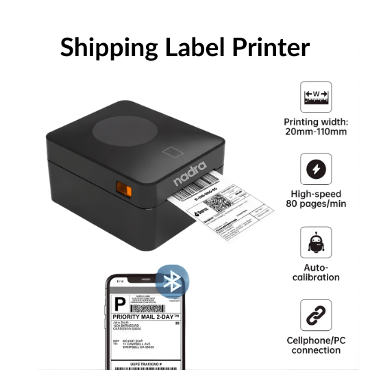 Picture of Multifunctional Label + POS Receipt Printer  USB + Bluetooth Connectivity  Perfect for 4x6, 3x4, 2x3 Inch Daraz, Steadfast Shipping Labels Printing  Barcode Label Maker  Compatible with PCs, Laptops, Smartphones  Direct Thermal Printing Tech - Nadra(Black)