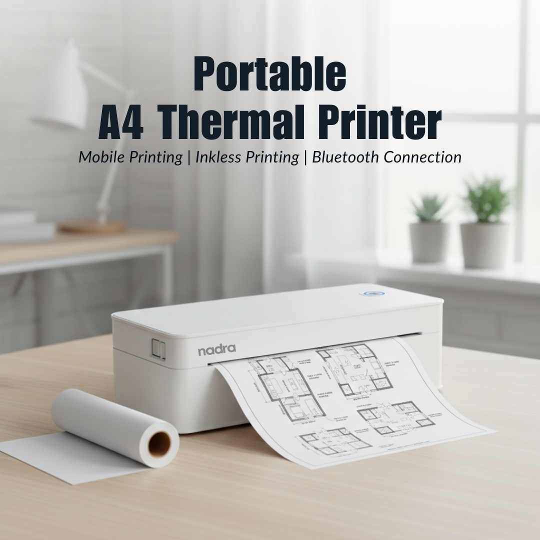 Picture of A4 Bluetooth Printer for Top-tier professionals  Ideal for Office Work, Studying, Field Tasks, Travel Printing  Wireless Bluetooth Thermal Mini Printer  Printing Office Documents, Notes, PDFs, Photos  Inkless Direct Thermal Printing Tech-Nadra A401(White-A4-Printer)