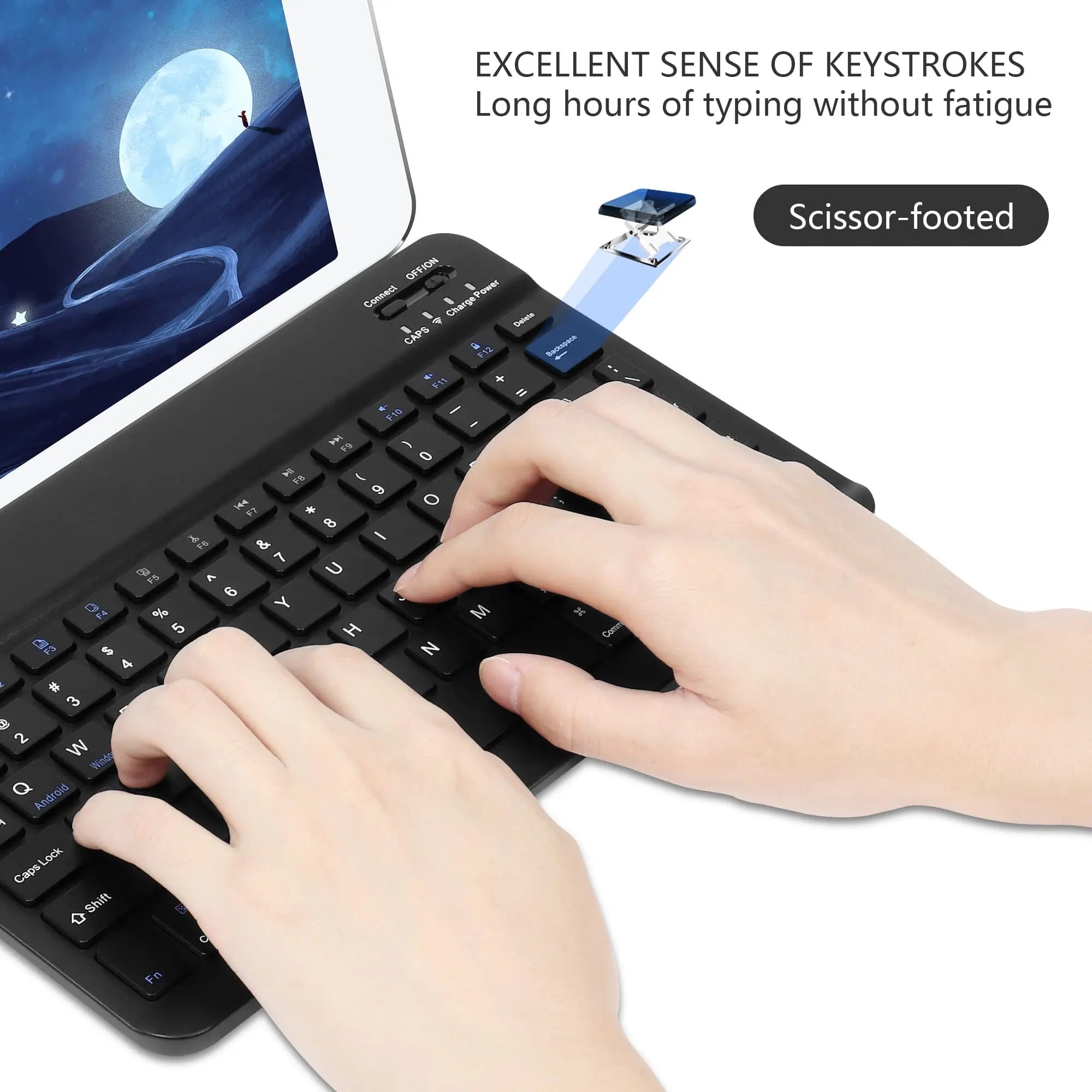 Picture of Bluetooth Keyboard Rechargeable for Tablets, iPads, iPhones, Smartphones, and Laptops  Stylish, Ergonomic, Ultra-Slim Rechargeable Wireless Mini Nadra Keyboard  Ideal for professionals, students, and travelers(Black)