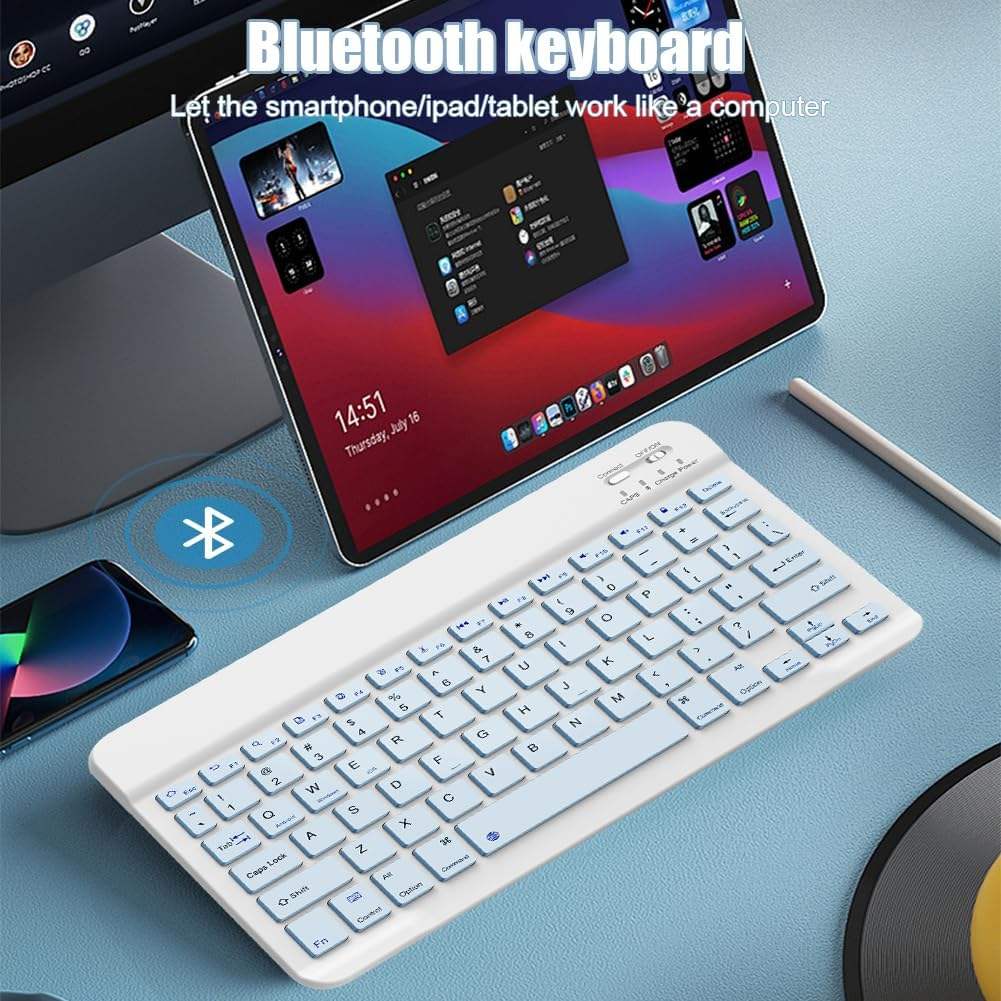 Picture of Bluetooth Keyboard Rechargeable for Tablets, iPads, iPhones, Smartphones, and Laptops  Stylish, Ergonomic, Ultra-Slim Rechargeable Wireless Mini Nadra Keyboard  Ideal for professionals, students, and travelers(Blue)