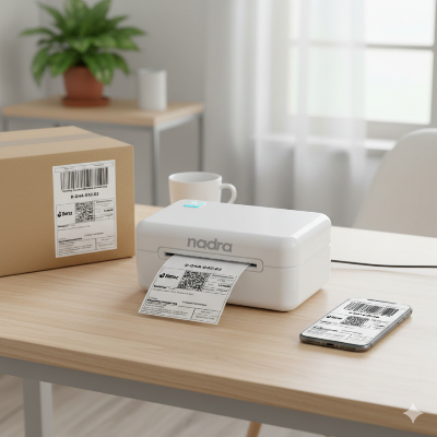 Picture of Courier Label Printer – USB + Bluetooth, Support Android 2x3, 3x4 Inch Shipping Labels, Barcode & Price Tag Printing, Compatible with PC, Laptop & Smartphone, Nadra-CC390(White)
