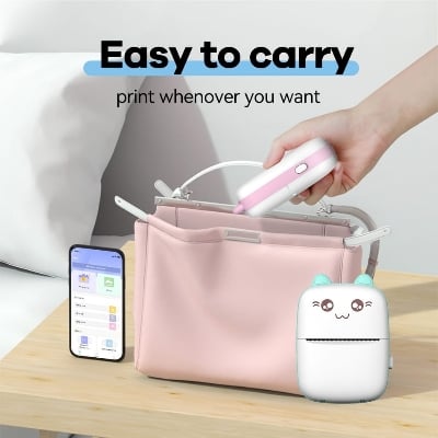 Picture of Portable Mini Printer | Compatible with iOS & Android | Wireless Bluetooth Thermal Printing | Great for Printing Text Messages, Labels, Photos, DIY Projects, Notes, and Creating Posters | Mini Pocket Printer | Ideal for Students, Teachers, and Creatives(Pink)
