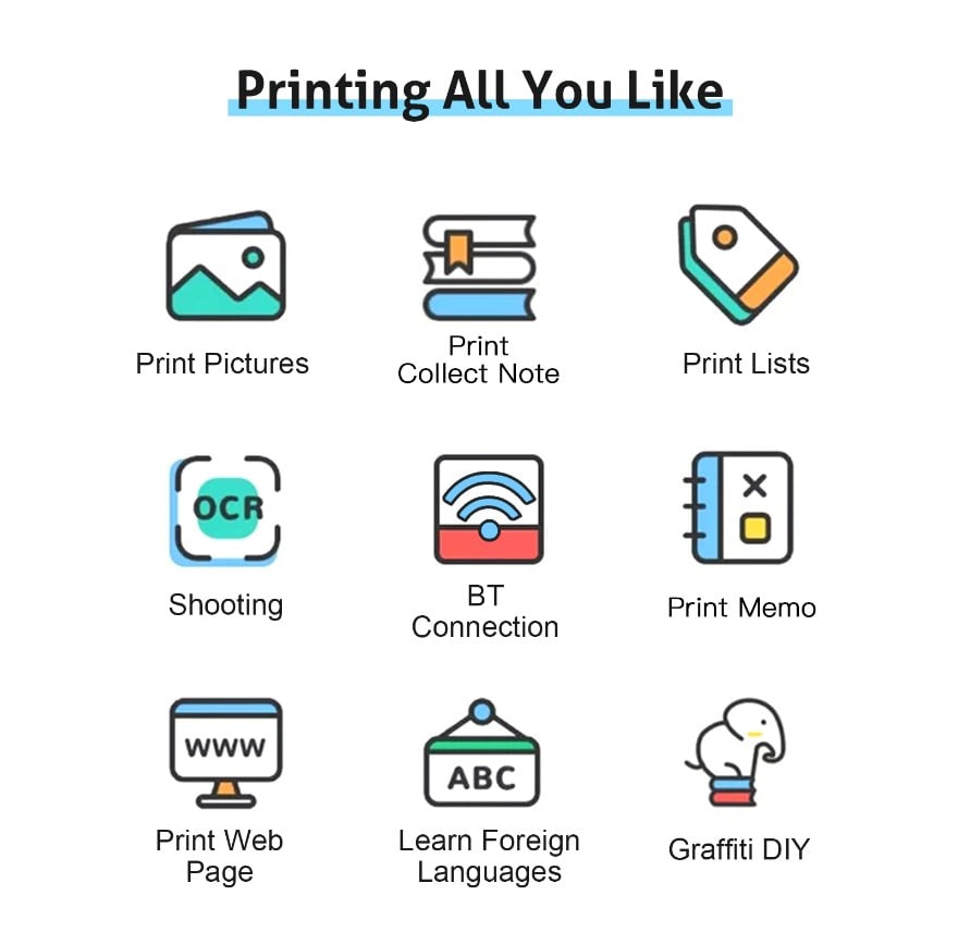 Picture of Portable Mini Printer | Compatible with iOS & Android | Wireless Bluetooth Thermal Printing | Great for Printing Text Messages, Labels, Photos, DIY Projects, Notes, and Creating Posters | Mini Pocket Printer | Ideal for Students, Teachers, and Creatives(White)