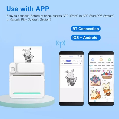 Picture of Portable Mini Printer | Compatible with iOS & Android | Wireless Bluetooth Thermal Printing | Great for Printing Text Messages, Labels, Photos, DIY Projects, Notes, and Creating Posters | Mini Pocket Printer | Ideal for Students, Teachers, and Creatives(White)