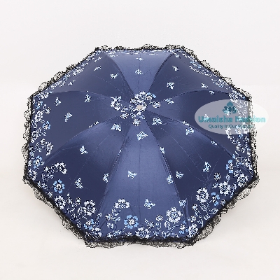 Picture of Fashionable Anti-uv Folding Print Border Lace Umbrellas for Women Girls Outdoor Sunny and Rain Dual-use