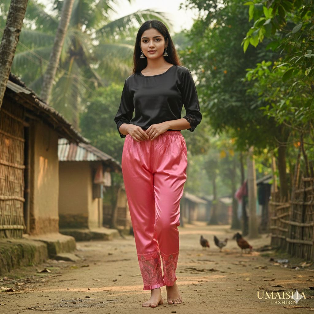 Picture of Elegant Embroidered Silk Pajamas Pants Full Length Traditional Style