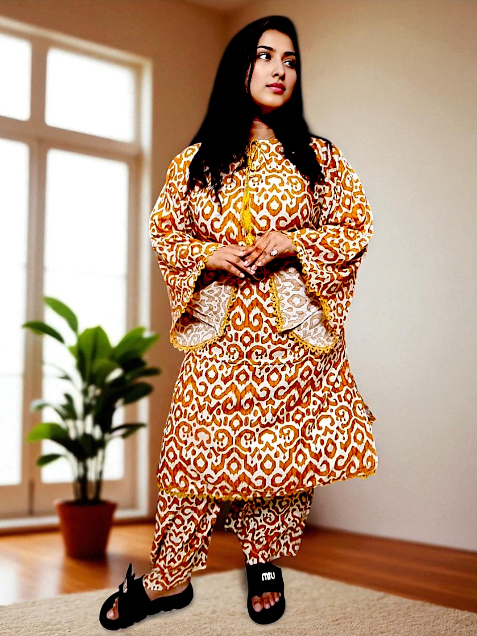 Picture of Fashion and comfort together fita round neck tie style fine cotton 2 pis salwar kamiz for woman  কামিজ উইথ সাইট পকেট ফাইন কটন ফ্যাব্রিকের ২ পিছ সেট .