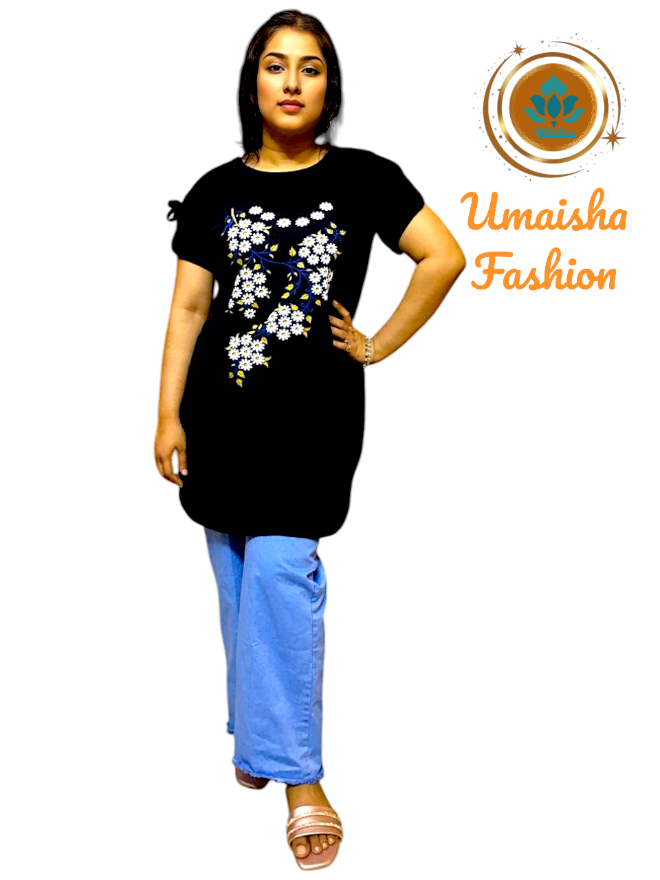 Picture of Denim Jeans Plazzo Pant and T-Shirt Set For Woman.