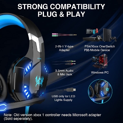 Picture of Kotion Each G2000 Over-ear Gaming Headphone with Mic and Stereo Bass LED Light - Blue