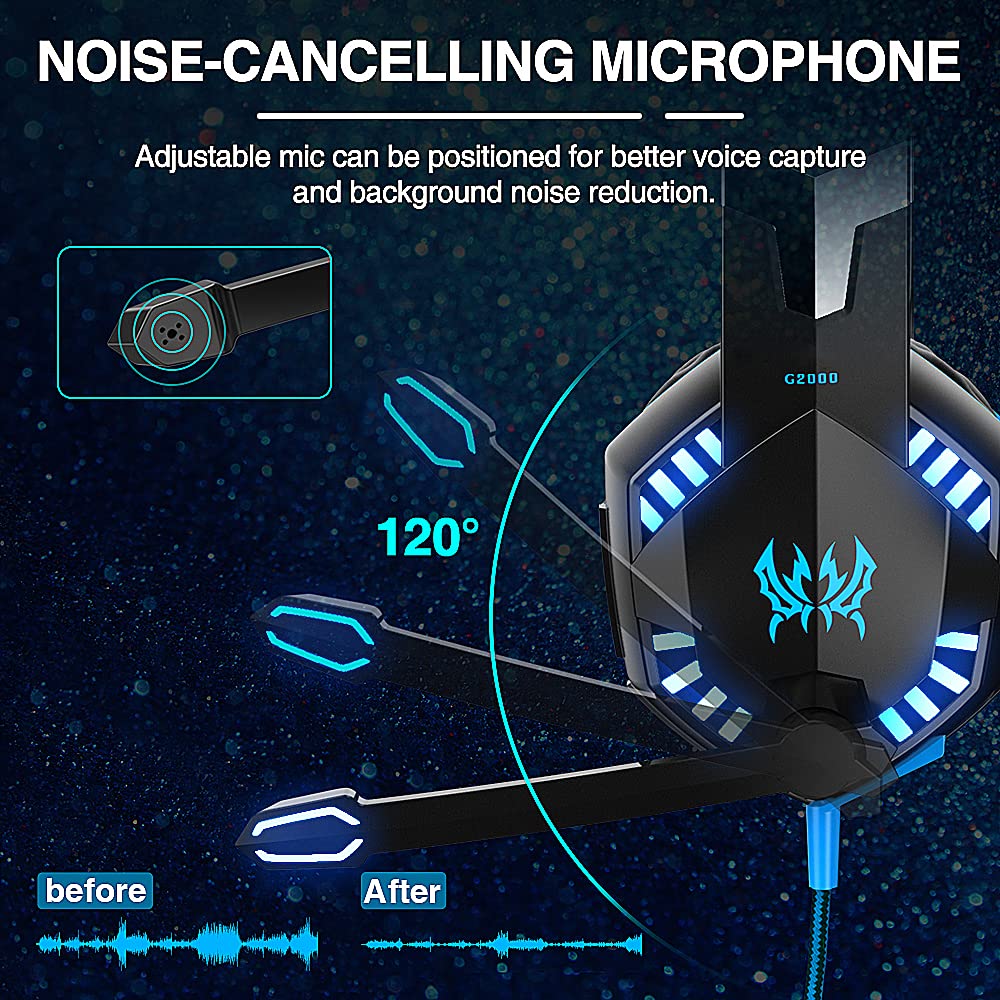 Picture of Kotion Each G2000 Over-ear Gaming Headphone with Mic and Stereo Bass LED Light - Blue