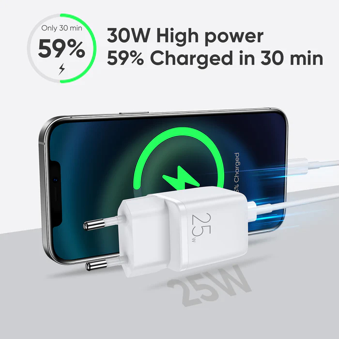 Picture of Joyroom L-P251 Fast USB Type C 25W 3A Wall Charger  -  White (EU Plug) - White