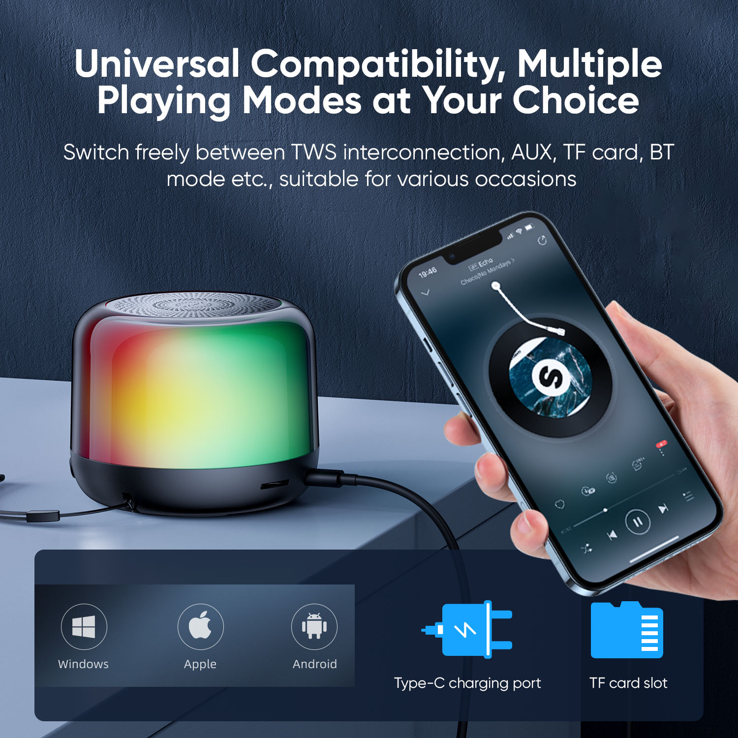 Picture of Joyroom JR-ML03 Transparent RGB Wireless Speaker- RGB & Black - RGB