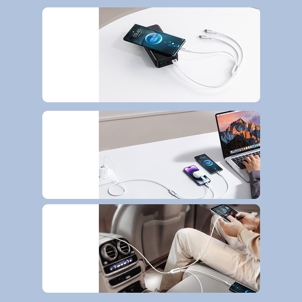 Picture of JOYROOM S-1T3018A15 Ice-Crystal Series 3.5A (USB to 8 Pin+Type-C+Micro USB) 3 in 1 Charging Cable- 1.2m - Black - White