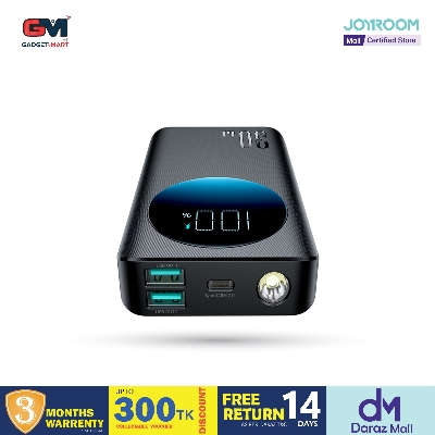 Picture of Joyroom PBF01 30W Super Fast Charging 10000mAh Slim & Handy Digital Display Power Bank with Powerfull Troch Light-Black - Black