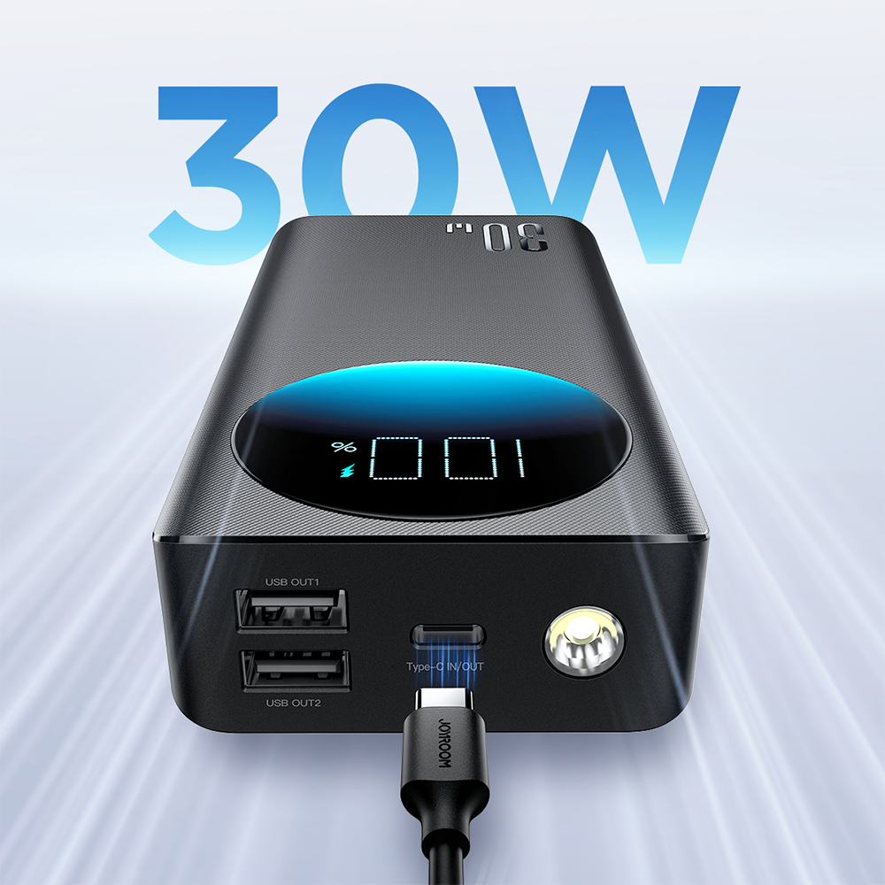 Picture of Joyroom PBF01 30W Super Fast Charging 10000mAh Slim & Handy Digital Display Power Bank with Powerfull Troch Light-Black - Black