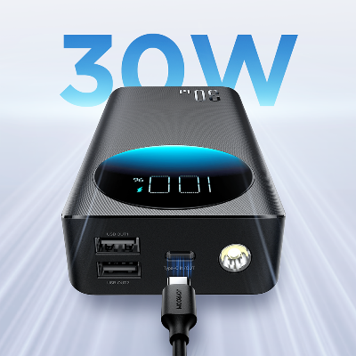 Picture of Joyroom PBF01 30W Super Fast Charging 10000mAh Slim & Handy Digital Display Power Bank with Powerfull Troch Light-Black - Black