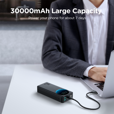 Picture of Joyroom PBF01 30W Super Fast Charging 10000mAh Slim & Handy Digital Display Power Bank with Powerfull Troch Light-Black - Black