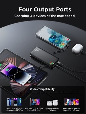 Picture of Joyroom JR-L015 22.5W Power Bank with Dual Cables & Troch Light 20000mAh Big Capacity External Charging Battery - Black