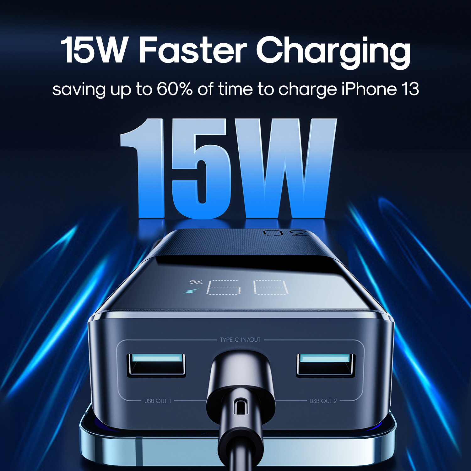 Picture of Joyroom JR-T015 15W Fast Charging 30000mAh Big Capacity Power Bank -Black - Black