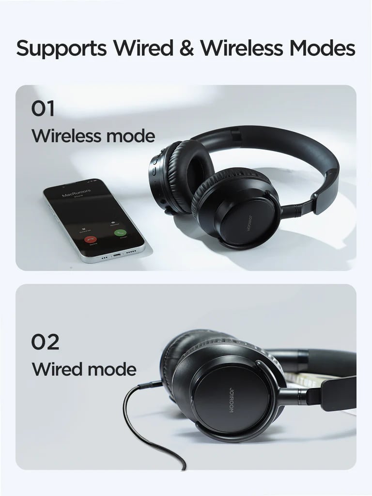 Picture of Joyroom JR-OH1 Long Battery Life Bluetooth Headset with Noise Cancelling Microphone - Black - Black