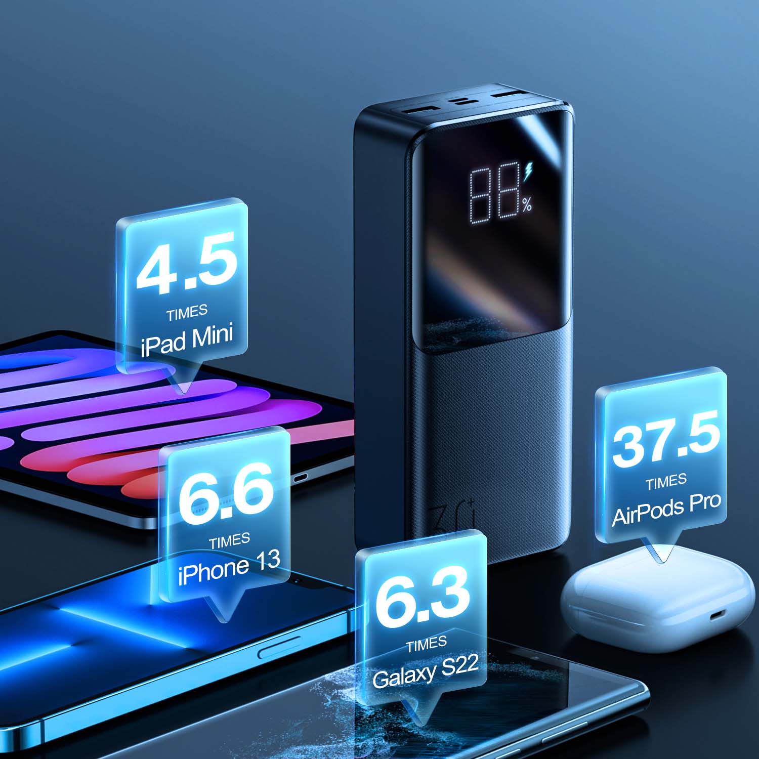 Picture of Joyroom JR-QP193 Super Fast 22.5W Power Bank 30000mAh-Black - Black